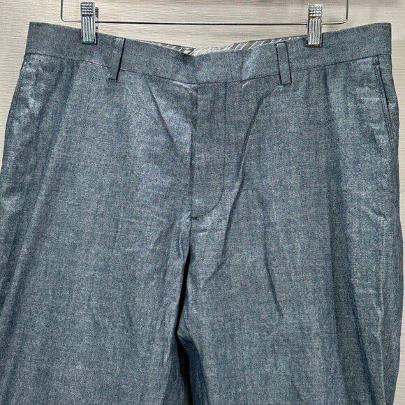 Banana Republic Pants Mens 34 Tailored Slim Fit Blue Cotton Flat Front Pockets - Picture 2 of 9